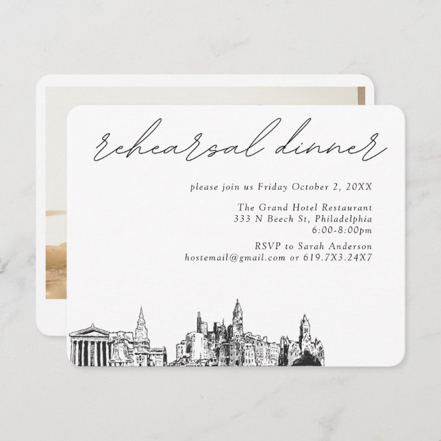Philadelphia Wedding Elegant Rehearsal Dinner Enclosure Card (Front/Back)