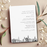 Philadelphia Skyline Etch BW Red V Rehearsal Invitation | Zazzle