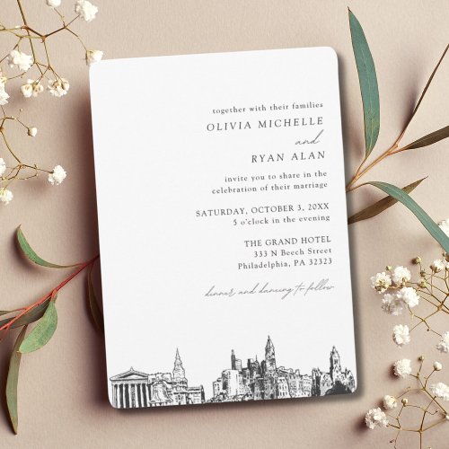 Philadelphia Wedding Elegant Skyline Invitation