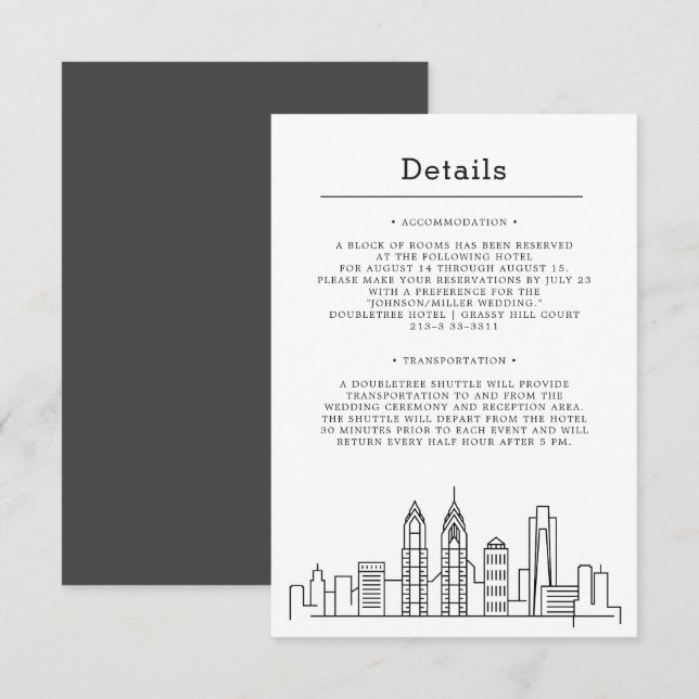 Philadelphia Wedding | Guest Information Enclosure Card (Front/Back)