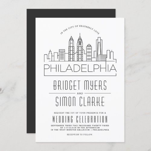 Philadelphia Wedding  Stylized Skyline Invitation