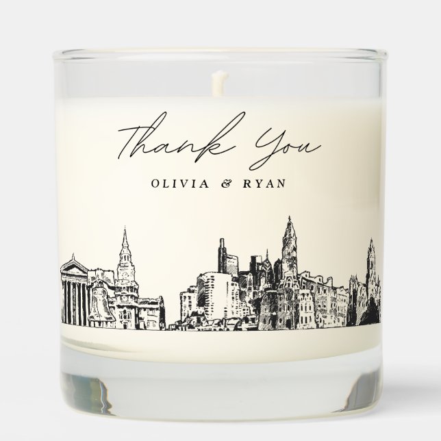 Philadelphia Wedding Thank You Gift Custom Candle (Front)