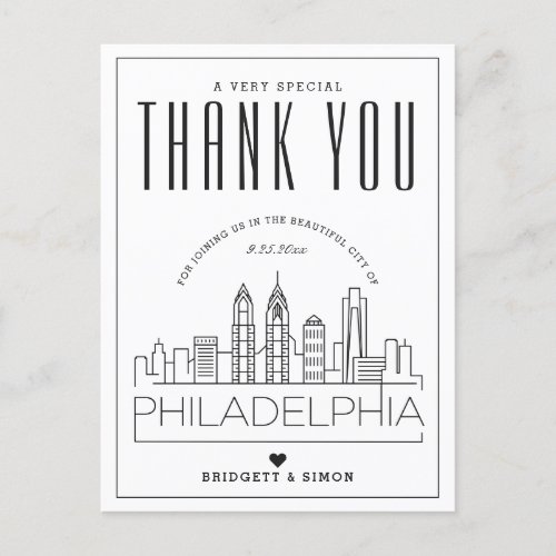 Philadelphia Wedding  Thanks for Coming Postcard