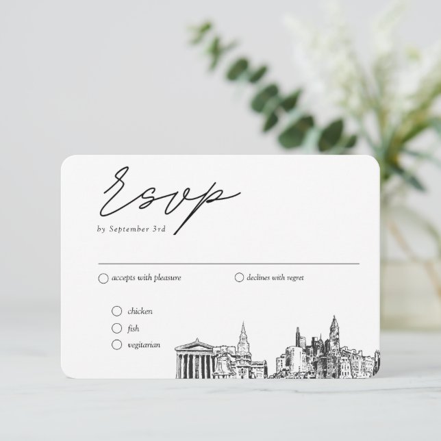 Philadelphia Wedding Traditional RSVP Meal Option Enclosure Card (Standing Front)