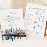 PHILADELPHIA Welcome Letter Timeline Wedding Card<br><div class="desc">This wedding welcome letter and timeline features a watercolor painting of the Philadelphia, Pennsylvania skyline. This timeline is the perfect addition to your tropical destination wedding welcome bags. Easily edit *most* wording on this timeline. Click 'click to customize further' in the personalization section to open up the full editor. To...</div>