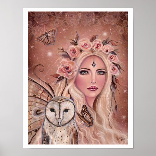 Philantha fairy with owl by Renee Lavoie Poster
