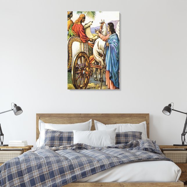 philip and the man in a chariot Wrapped Canvas Print (Insitu(Bedroom))