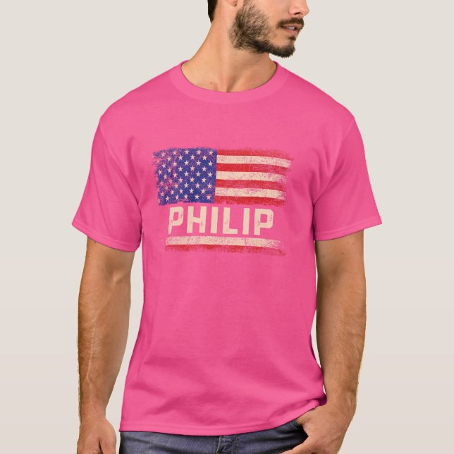 Philip First Name Shirt Philip Name American Flag (Front)