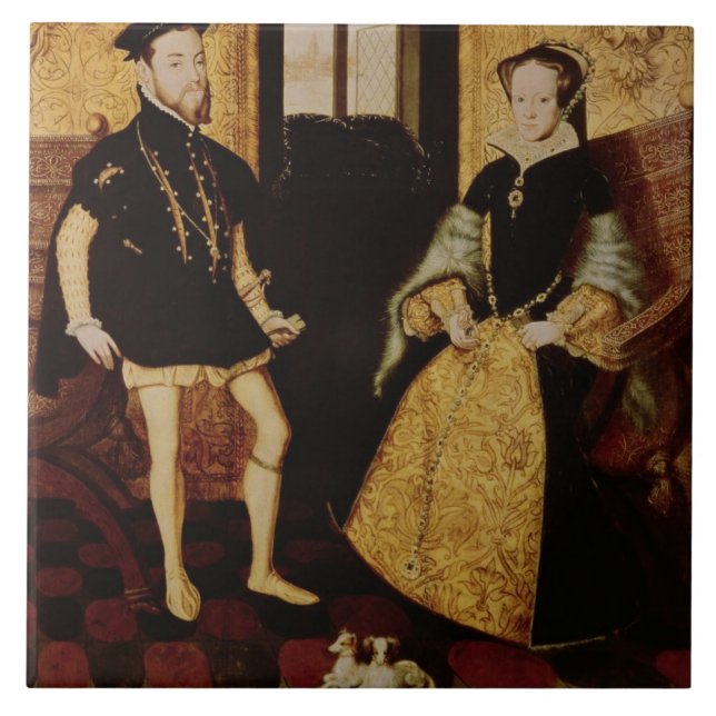 Philip II and Mary I, 1558 Ceramic Tile (Front)