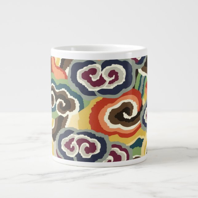 Philip Jacobs Fabric, Tibetan Cloud Scroll Mug. Giant Coffee Mug (Front)