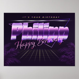Philipp Name First Name Purple Retro Poster Birthd