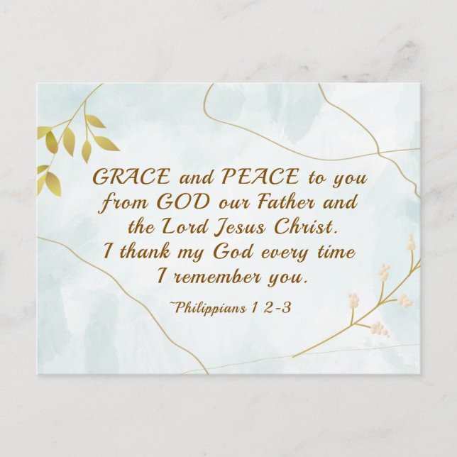 Philippians 1:2-3 Grace and Peace to You, Bible Postcard (Front)