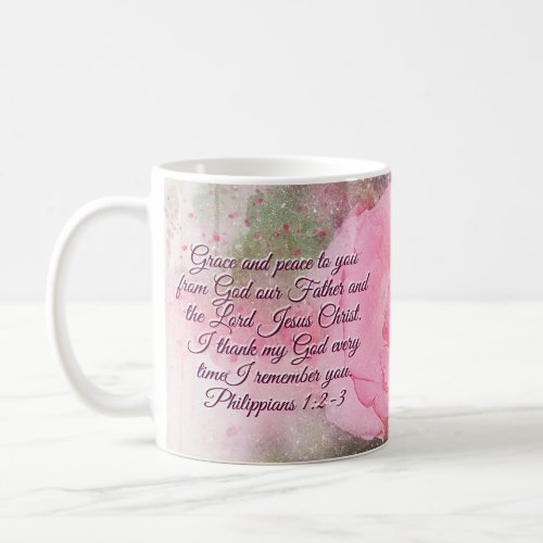 Philippians 12_3 Grace and Peace to You Pink Rose Coffee Mug
