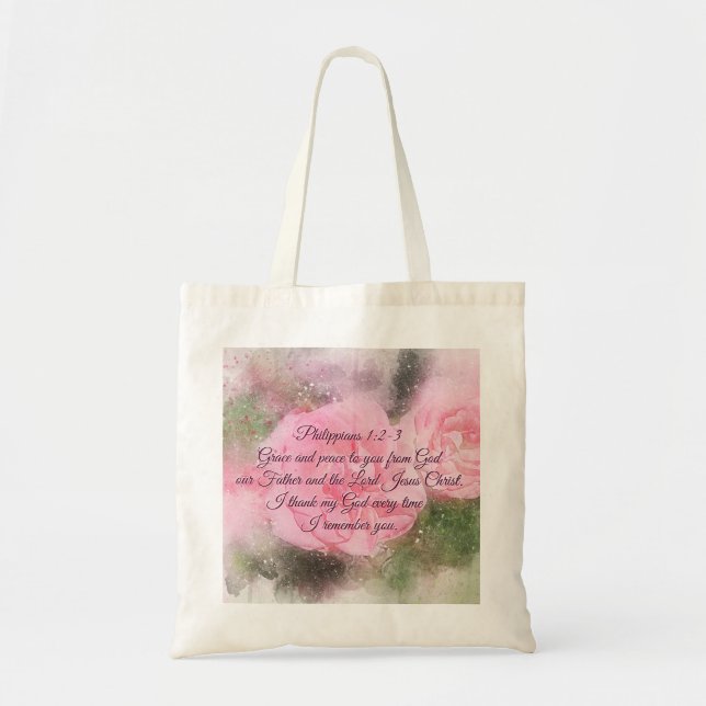 Philippians 1:2-3 Grace and Peace to You Scripture Tote Bag (Front)