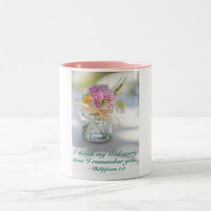 Philippians 1:3 I Thank God for You, Flowers Two-Tone Coffee Mug