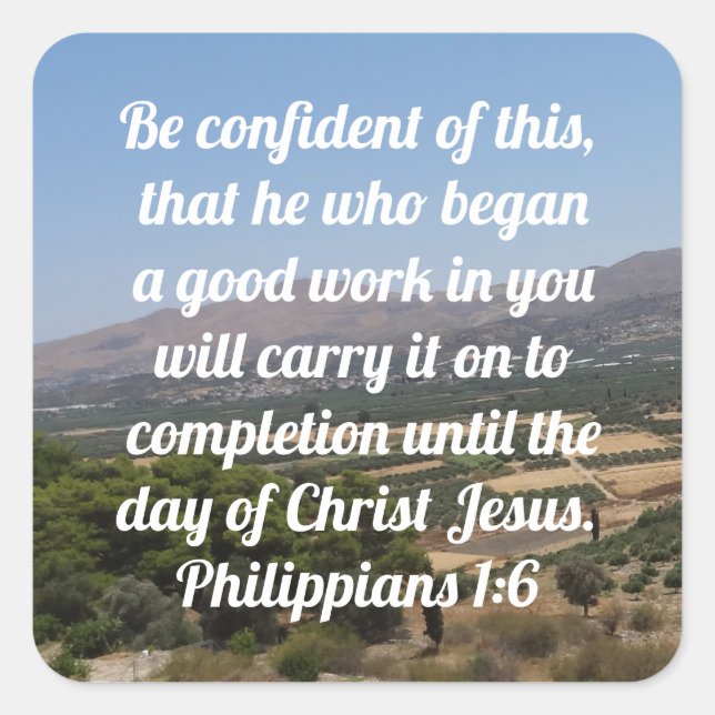 Philippians 1:6 Custom Bible Verse Countryside Square Sticker (Front)