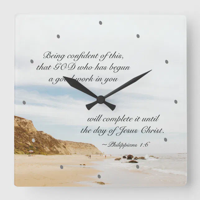 Philippians 1:6 GOD who has begun a good work Square Wall Clock | Zazzle