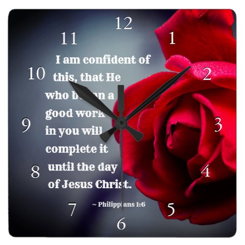 Philippians 1:6 I am confident of this Bible Verse Square Wall Clock