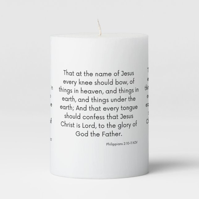 Philippians 2:10-11 KJV Bible Scripture Pillar Candle (Front)