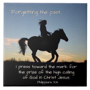 Philippians 3:13-14 I press toward the mark, Horse Ceramic Tile