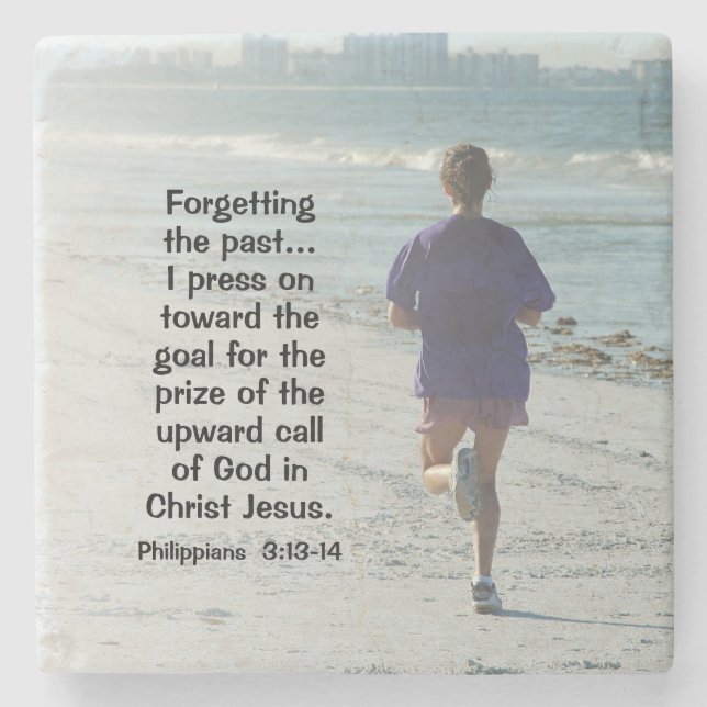 Philippians 3:13 Forgetting the Past, Bible Stone Coaster (Front)