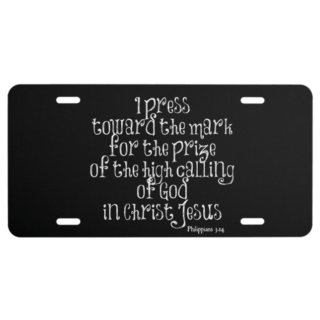 Philippians 3.14 Bible Verse License Plate (Front)