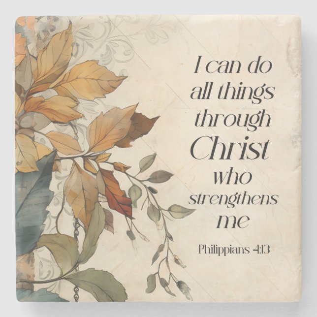 Philippians 4:13 All things through Christ Bible Stone Coaster (Front)