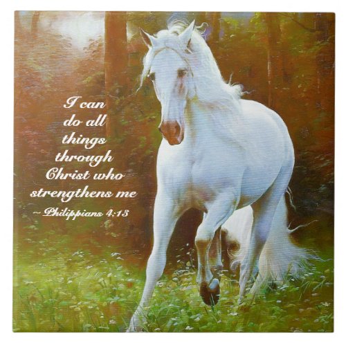 Philippians 413 All things through Christ Horse Ceramic Tile