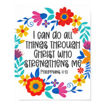 Philippians 4:13 Bible Scripture Folk Art Floral