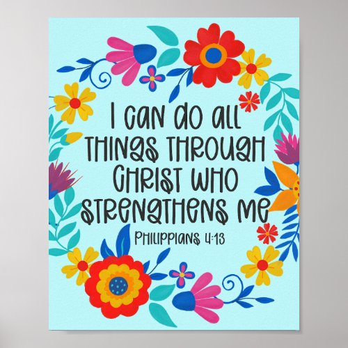 Philippians 413 Bible Scripture Folk Art Floral Poster