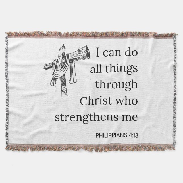 Philippians 4:13 Bible Scripture KJV Quote Throw Blanket (Front)