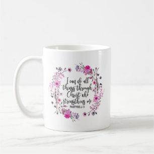 Philippians 4:13 Bible Scripture Pink and Purple Coffee Mug