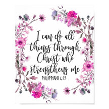 Philippians 4:13 Bible Scripture Pink and Purple