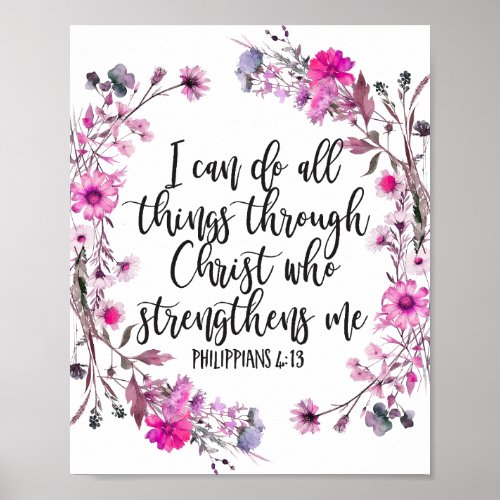 Philippians 413 Bible Scripture Pink and Purple Poster