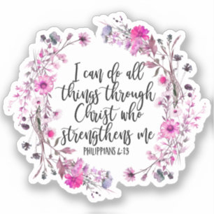 Philippians 4:13 Bible Scripture Pink and Purple Sticker