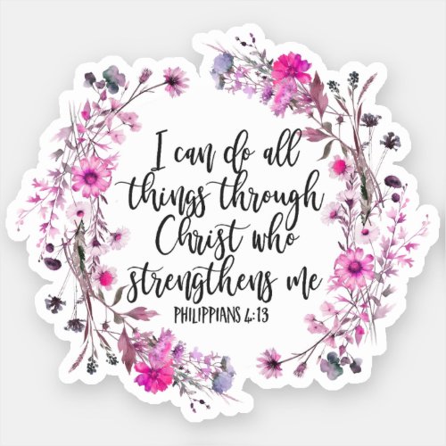 Philippians 413 Bible Scripture Pink and Purple Sticker