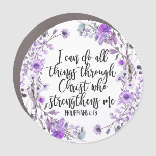 Philippians 4:13 Bible Scripture Purple Lavender Car Magnet