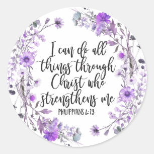 Philippians 4:13 Bible Scripture Purple Lavender Classic Round Sticker