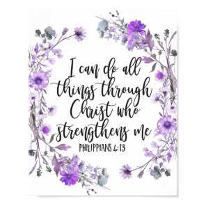 Philippians 4:13 Bible Scripture Purple Lavender Poster
