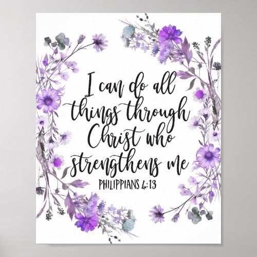 Philippians 413 Bible Scripture Purple Lavender Poster