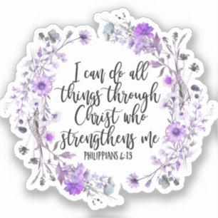 Philippians 4:13 Bible Scripture Purple Lavender Sticker