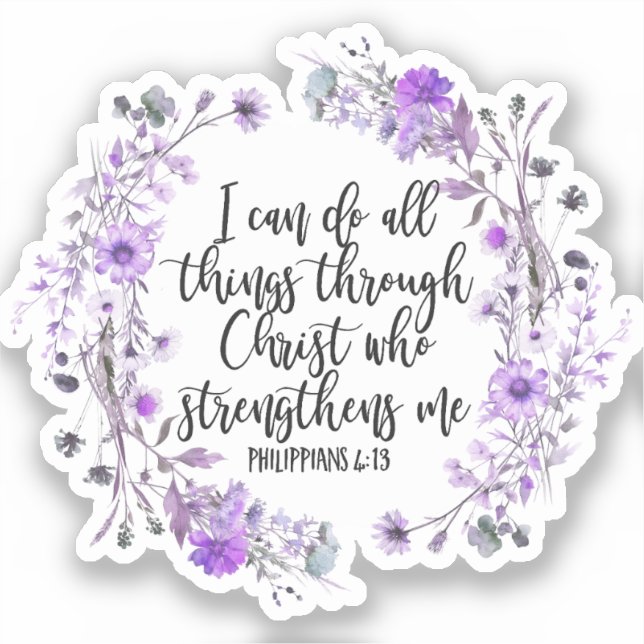 Philippians 4:13 Bible Scripture Purple Lavender Sticker (Front)