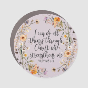 Philippians 4:13 Bible Scripture Verse Floral Boho Car Magnet