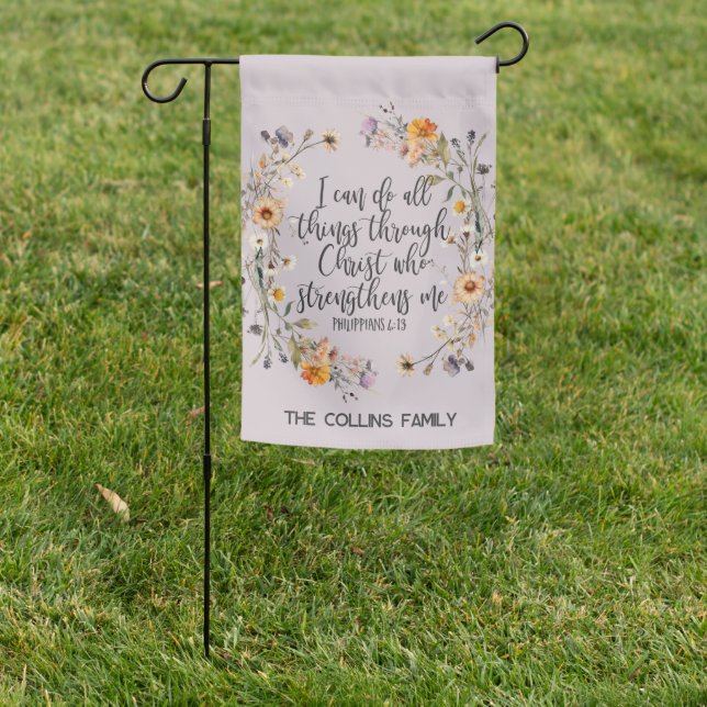 Philippians 4:13 Bible Scripture Verse Floral Boho Garden Flag (In SItu)
