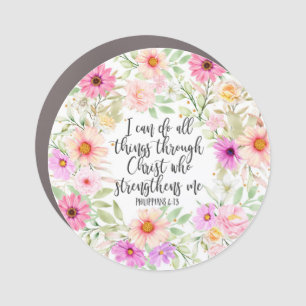 Philippians 4:13 Bible Scripture Verse Floral Car Magnet