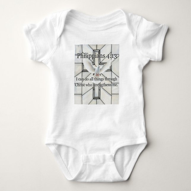 Philippians 4:13 Bible Verse Baby Bodysuit (Front)