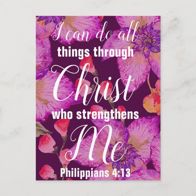 Philippians 4:13 Bible Verse Floral Postcard (Front)