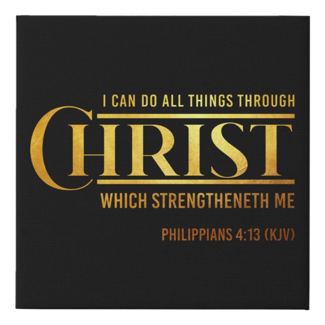 Philippians 4:13 Bible Verse Gold Canvas Wall Art (Front)