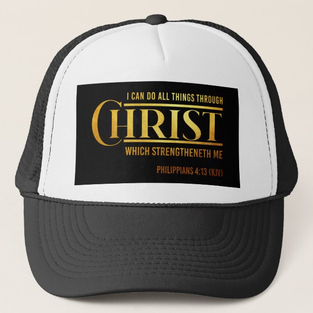 Philippians 4:13 Bible Verse KJV Quote Trucker Hat (Front)