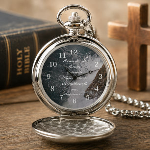 Philippians 4:13 Bible Verse Majestic Ocean Pocket Watch